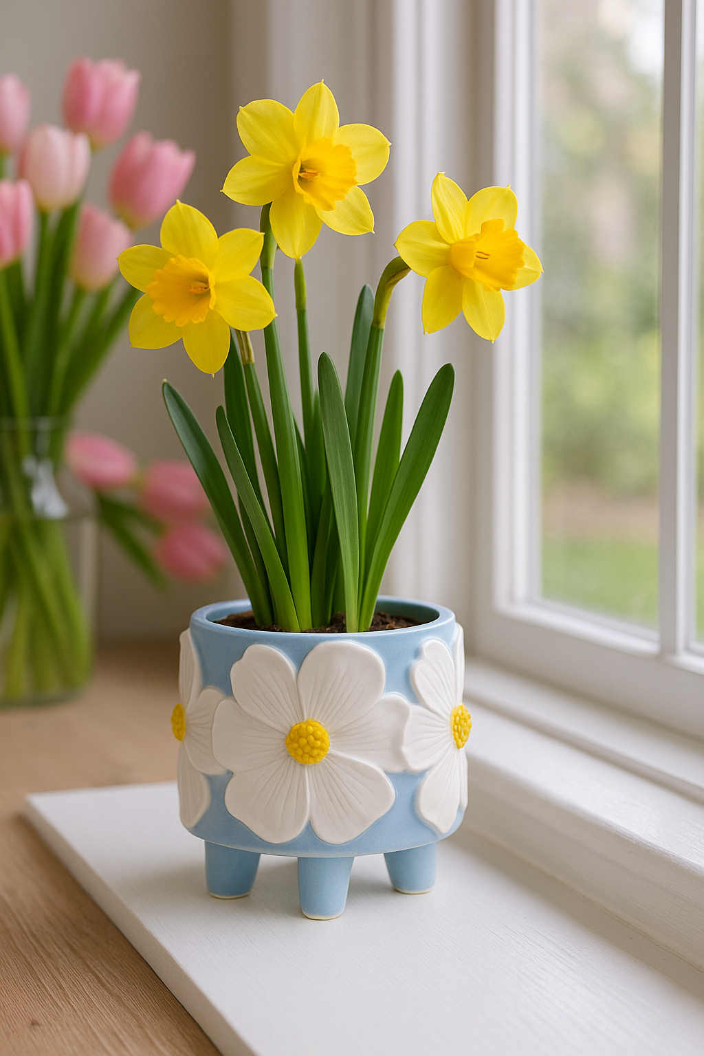Blue Footed Flower Planter - White Floral #34083