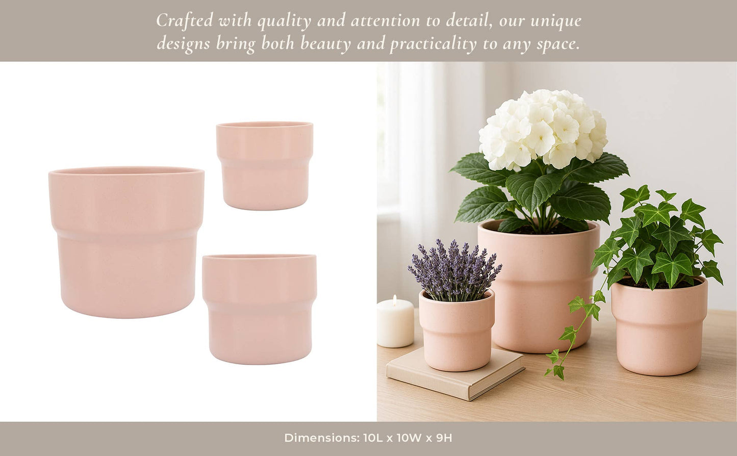 Planters Set of 3 - Pink Ceramic Round Mushroom, 7/9/10 in.