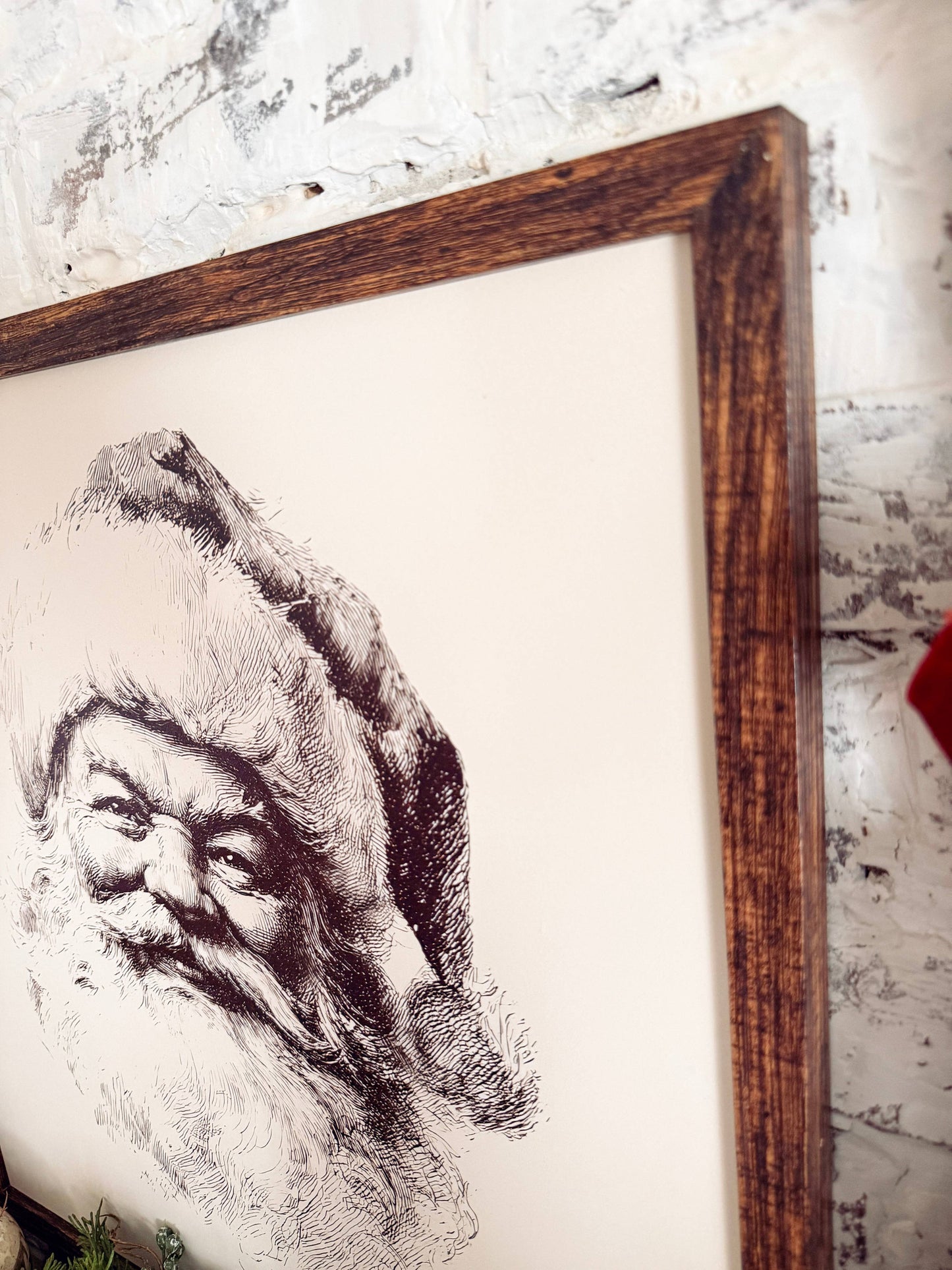 Vintage Black/White Santa Face Wood Sign
