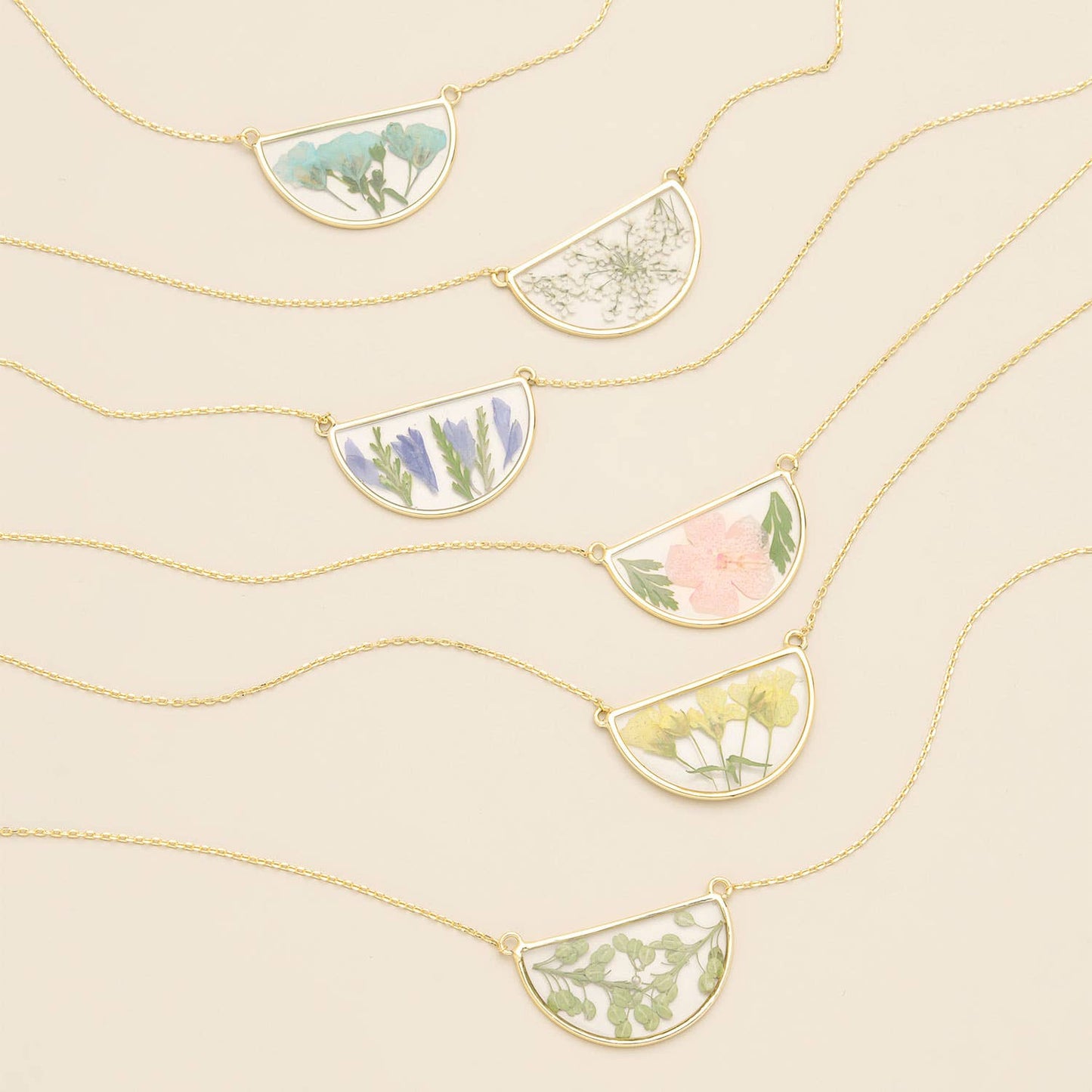 Pressed Flower Necklace - Pink Cherry Blossom/Gold