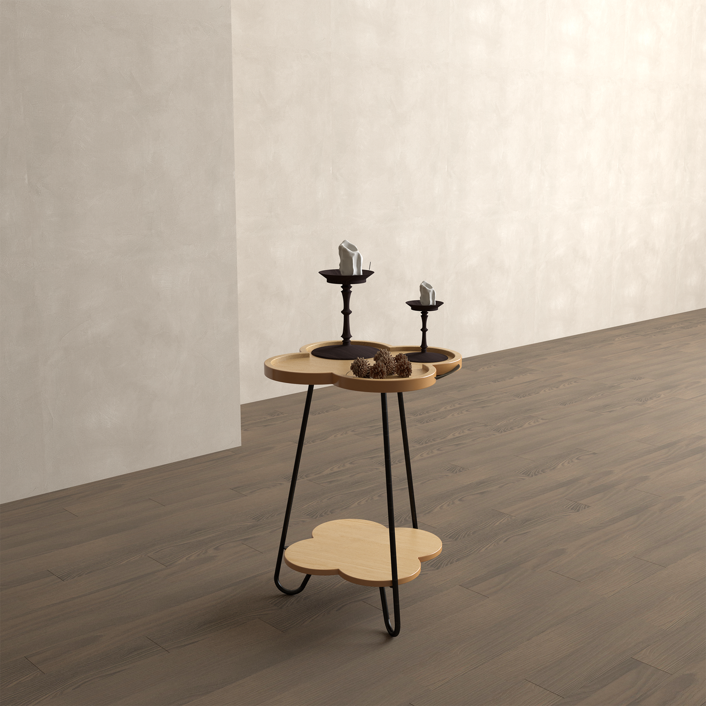 Petal-Shaped Accent Side Table with Acacia Wood Top