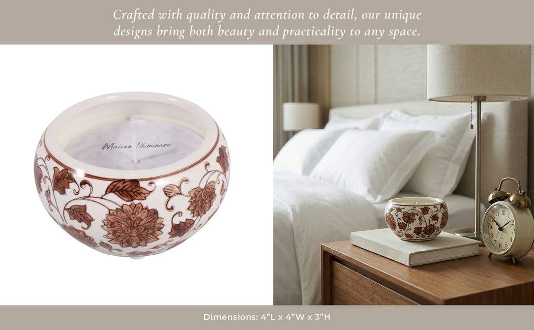 Scented Candle - Neroli Basil Wax Brown Chinoiserie, 7 Oz.