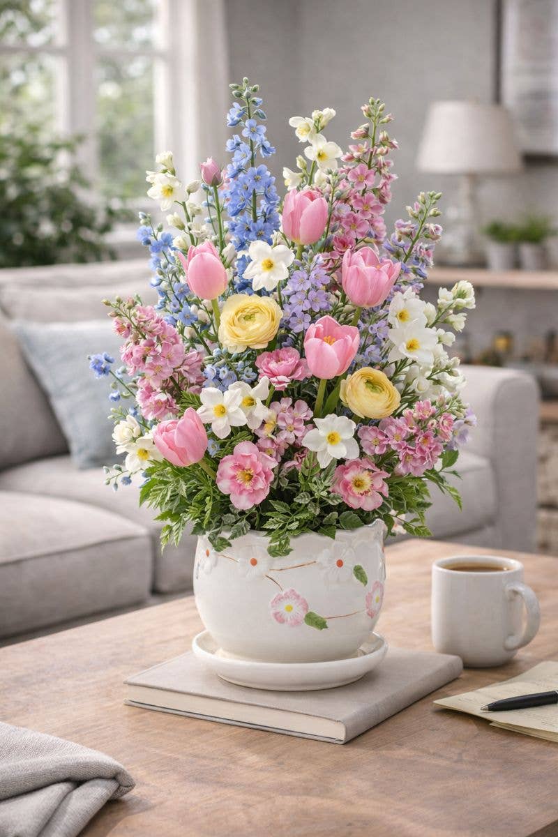 Apple Blossom Planter w/Saucer - Summer - #17735