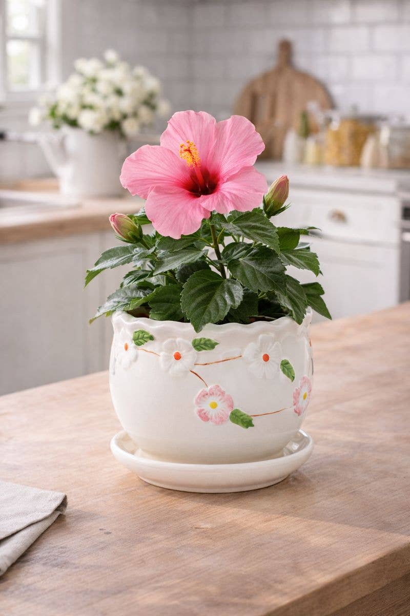 Apple Blossom Planter w/Saucer - Summer Garden #17736