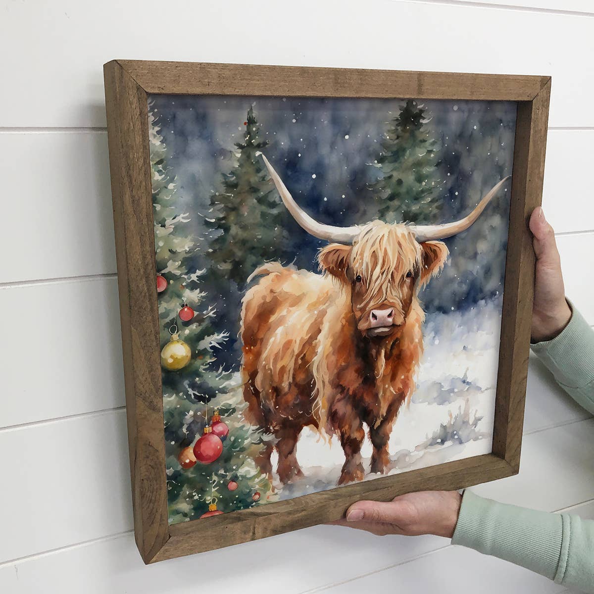 Highland Cow Christmas Tree - Framed Holiday Animal Canvas