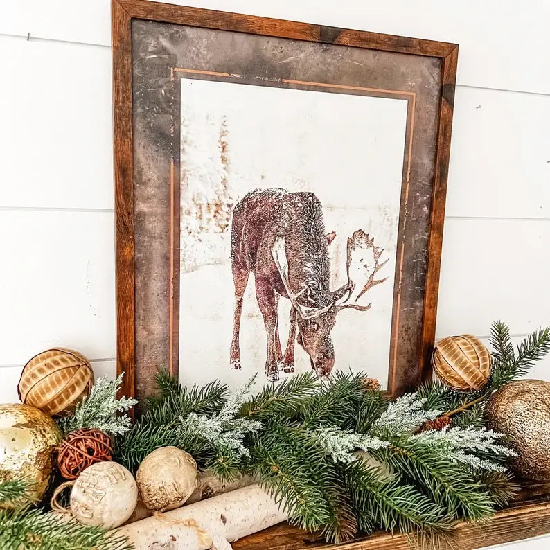 Rustic Winter Moose Print