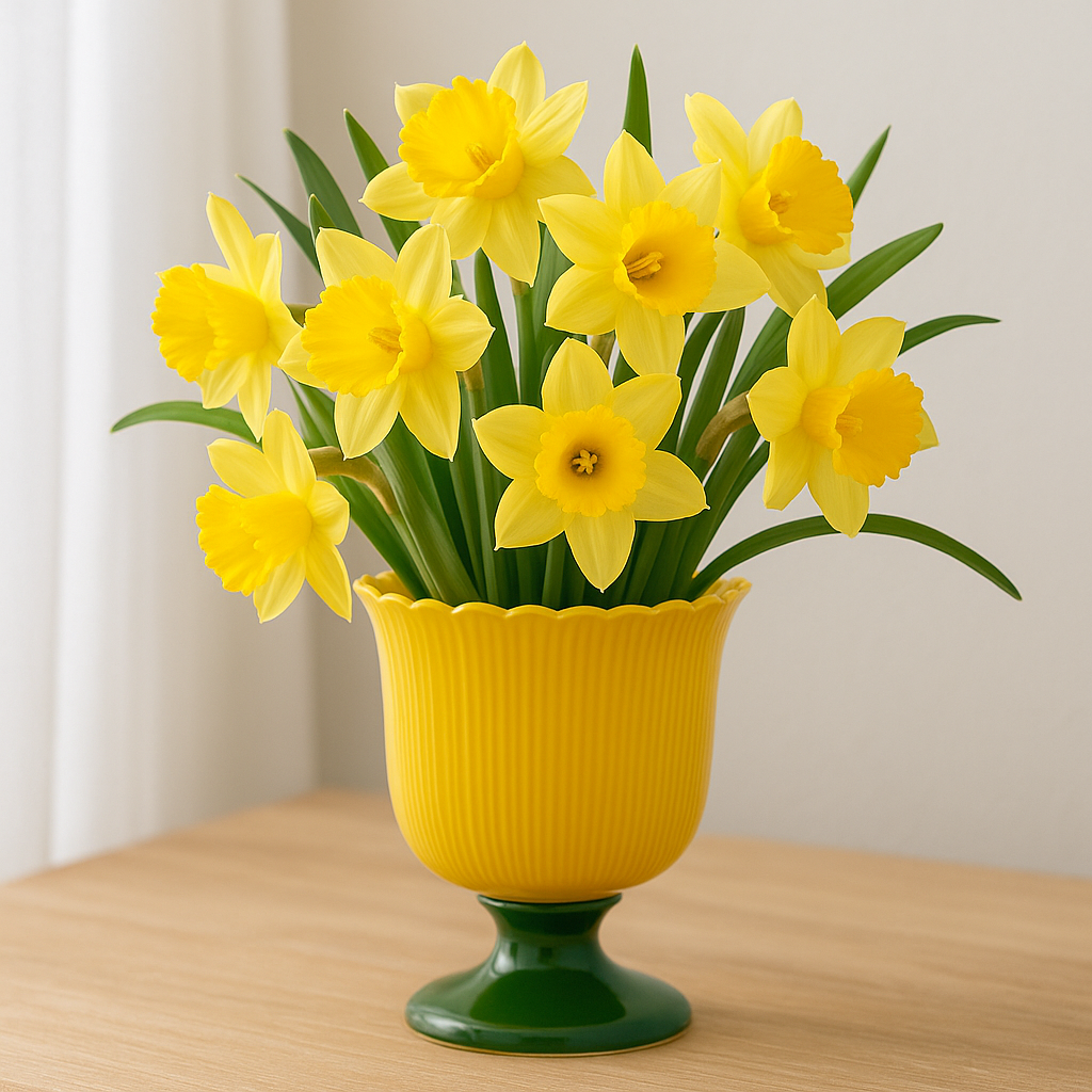 Yellow Pedestal Ribbed Tulip Planter - Retro #34068