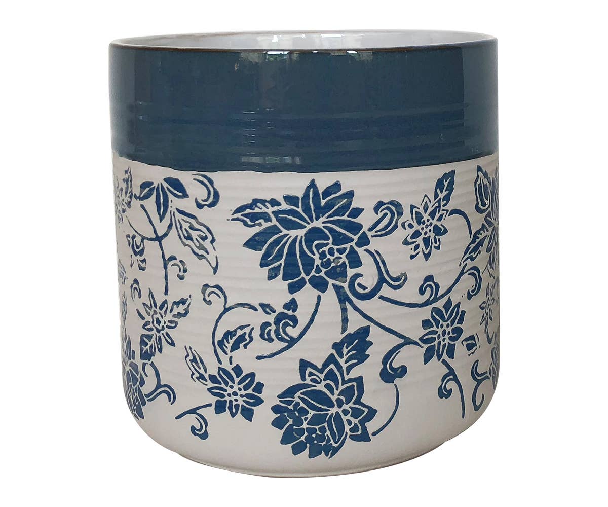 4.25" Rambling Floral Flower Pot - Blue