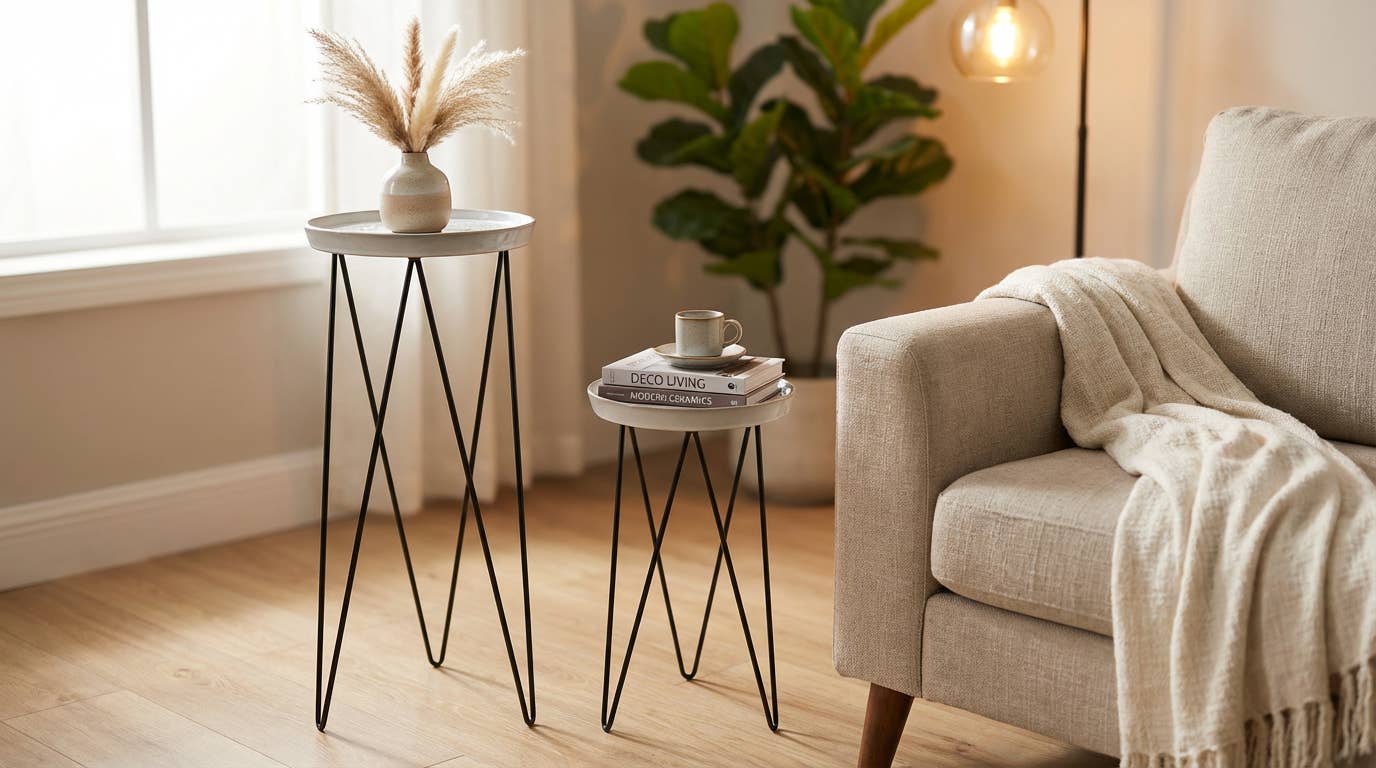 Set of 2 Metal Accent Tables with Ceramic Tops – Modern Déco