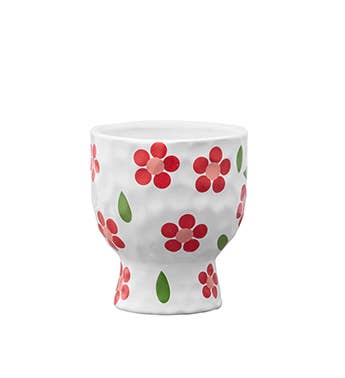 Planter, White w/ Red Flowers Item # 33976