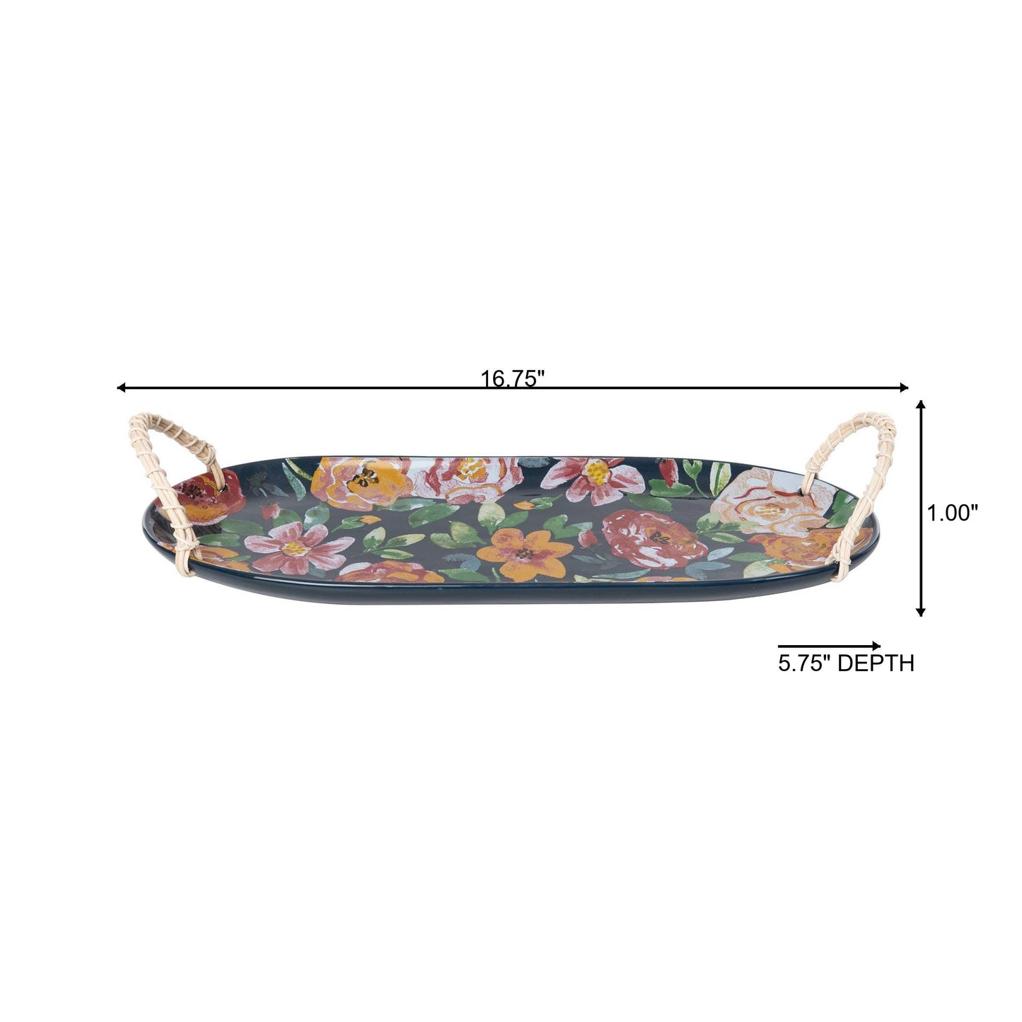 Ceramic 16.75" Everyday Serving Tray Wicker Handle DS