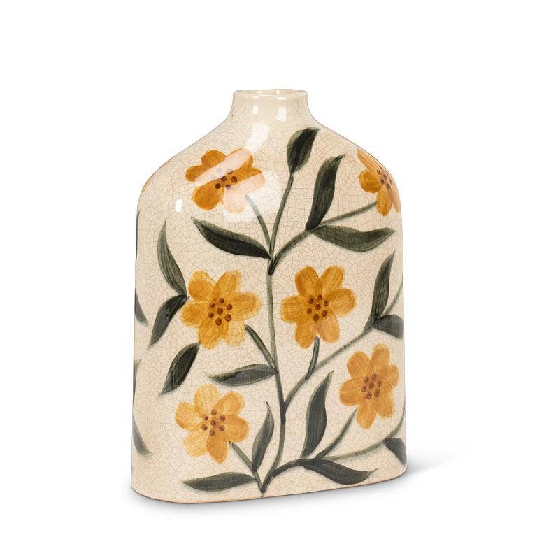 Yellow Floral Flat Vase