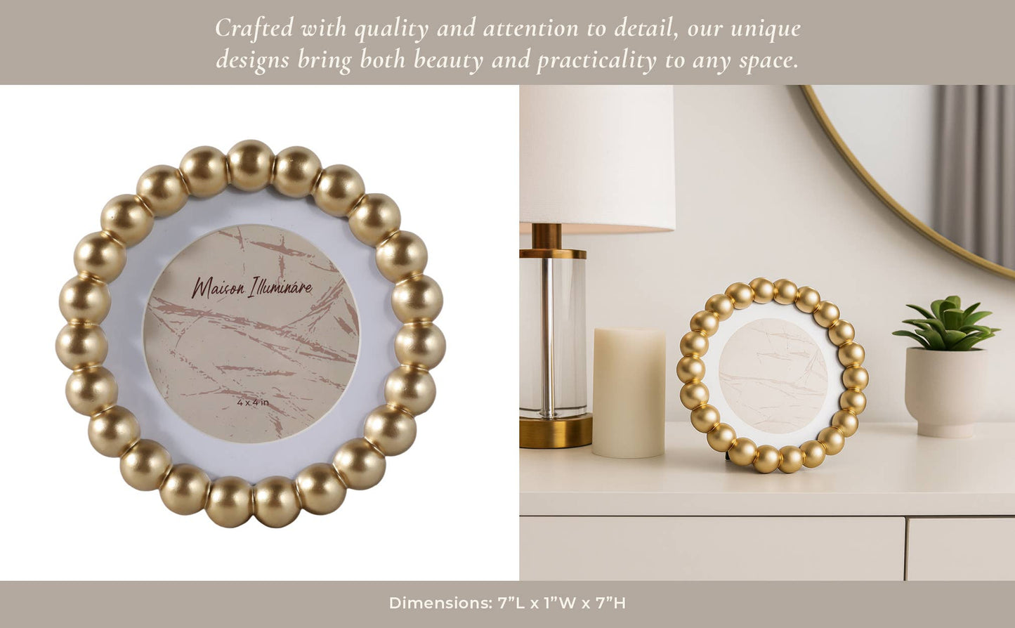 Photo Frame - Gold Glass Elegant Matted Beaded, 6x6 in.