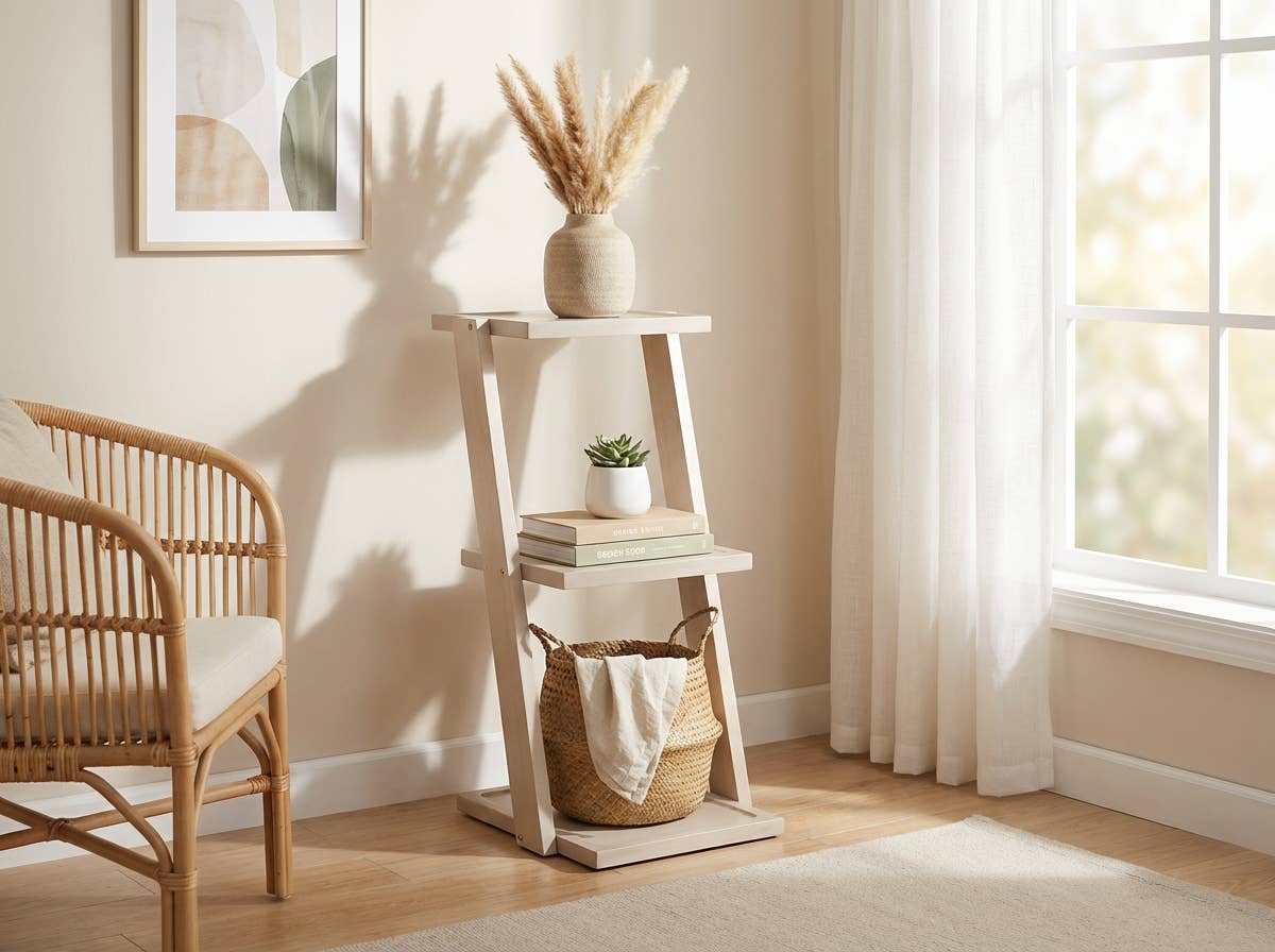 THREE-TIER WOOD DISPLAY STAND