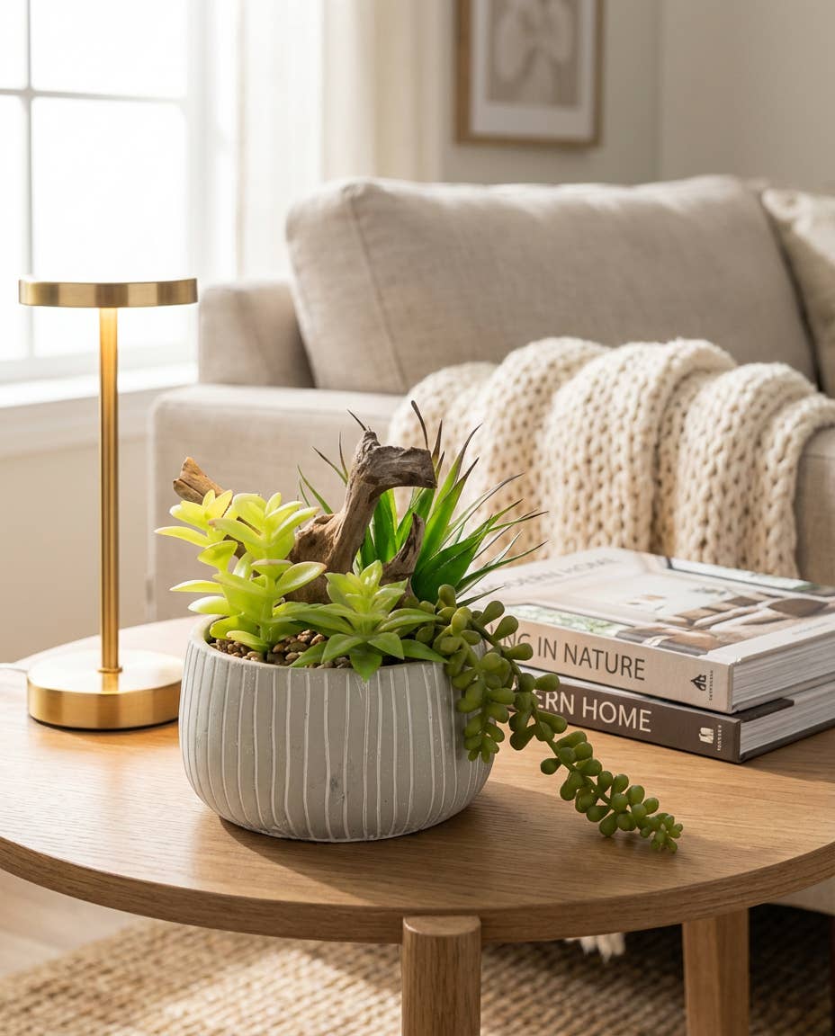 Faux Succulent Arrangement in Textured Ceramic Pot