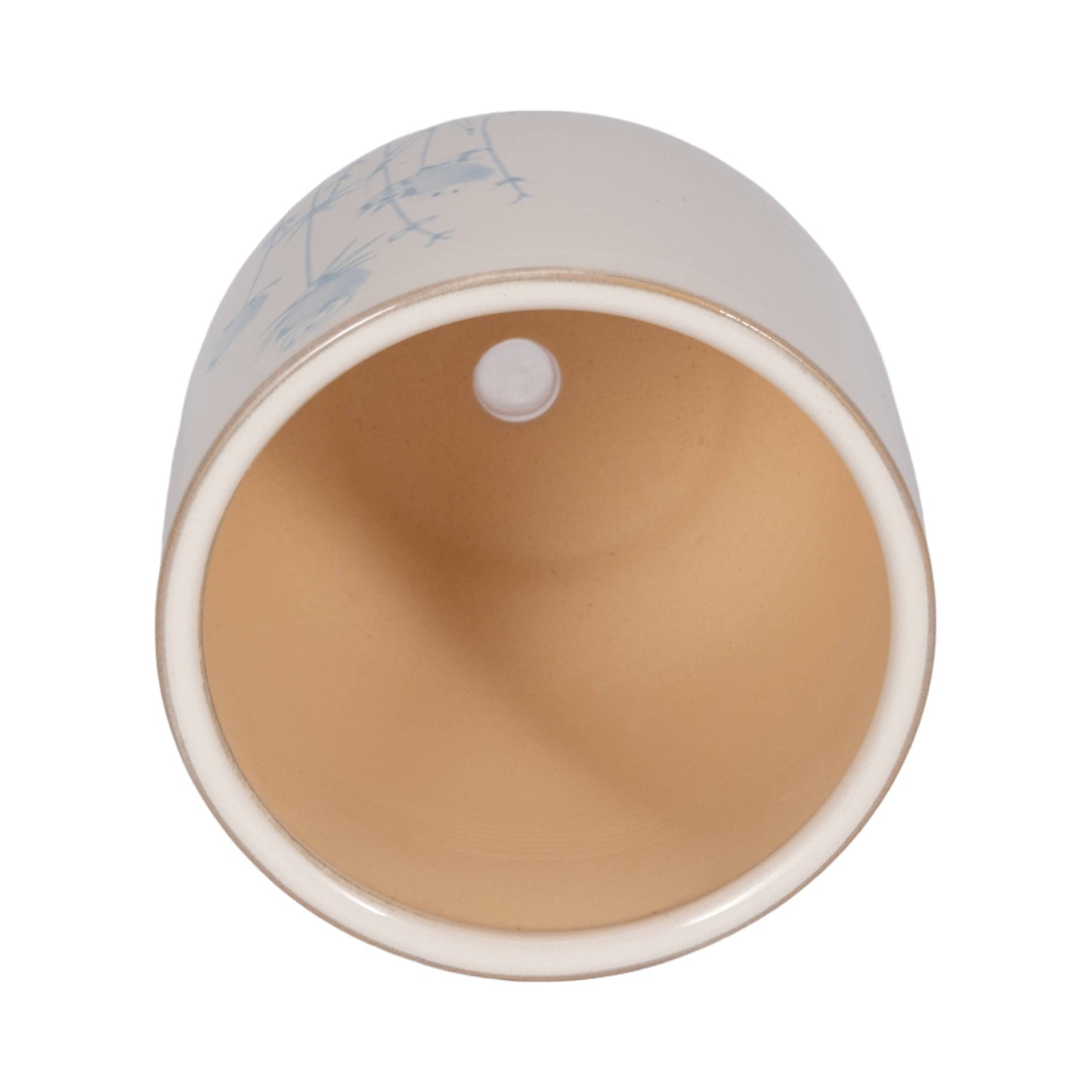 Decorative Planter - Beige Ceramic Blue Flower Design, 5 in.