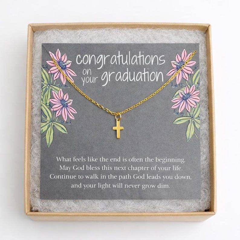 Graduation Cross Necklace Gift for Her, Christian Graduation Gift, Faith Necklace for Graduate, Gold Cross Necklace, Senior Gift