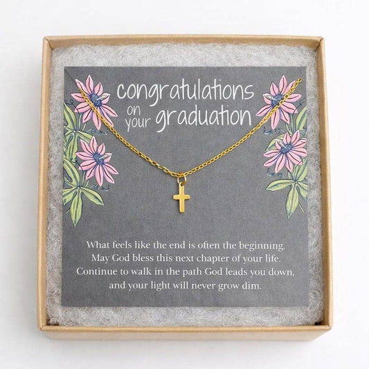 Graduation Cross Necklace Gift for Her, Christian Graduation Gift, Faith Necklace for Graduate, Gold Cross Necklace, Senior Gift