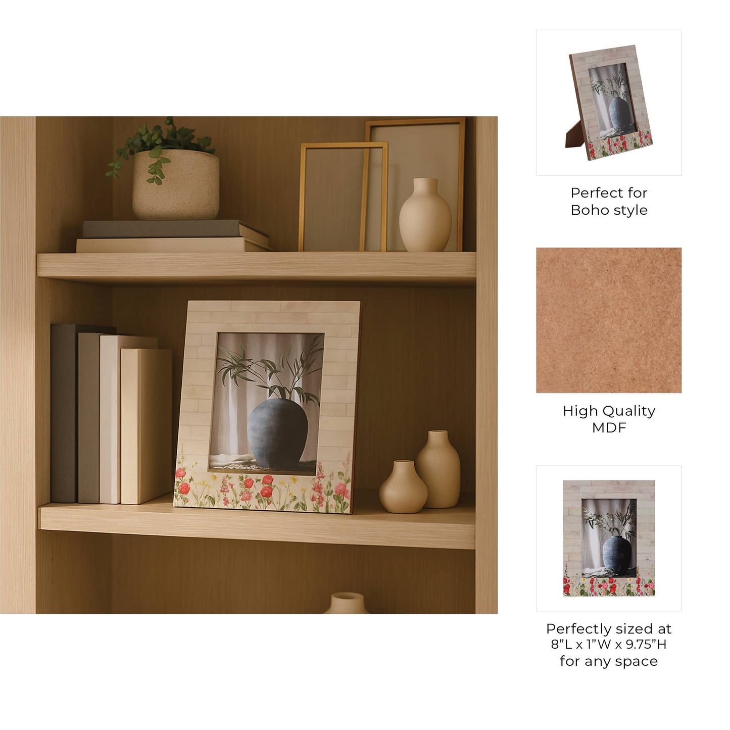 Photo Frame - Ivory Wood Pink Flower Field, 5x7 in.