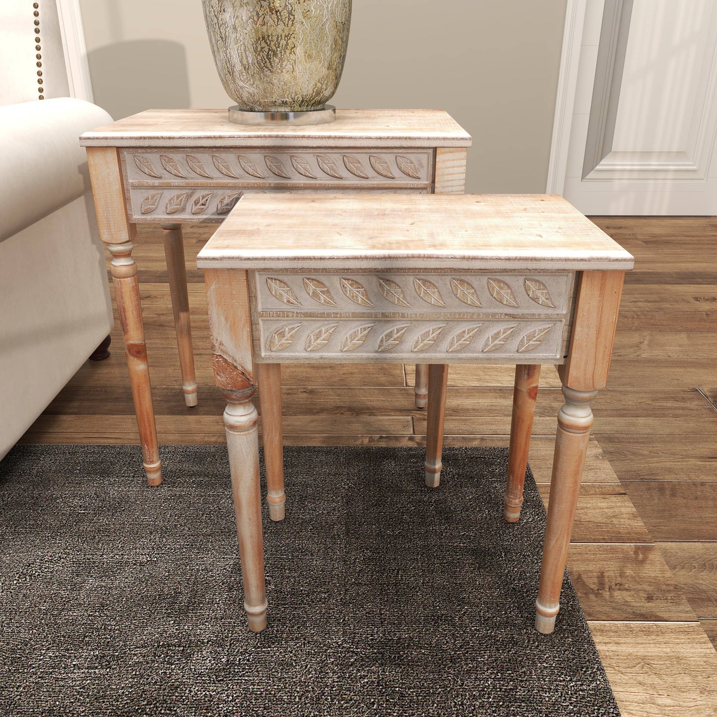 Farmhouse Brown Wooden Accent Table Set