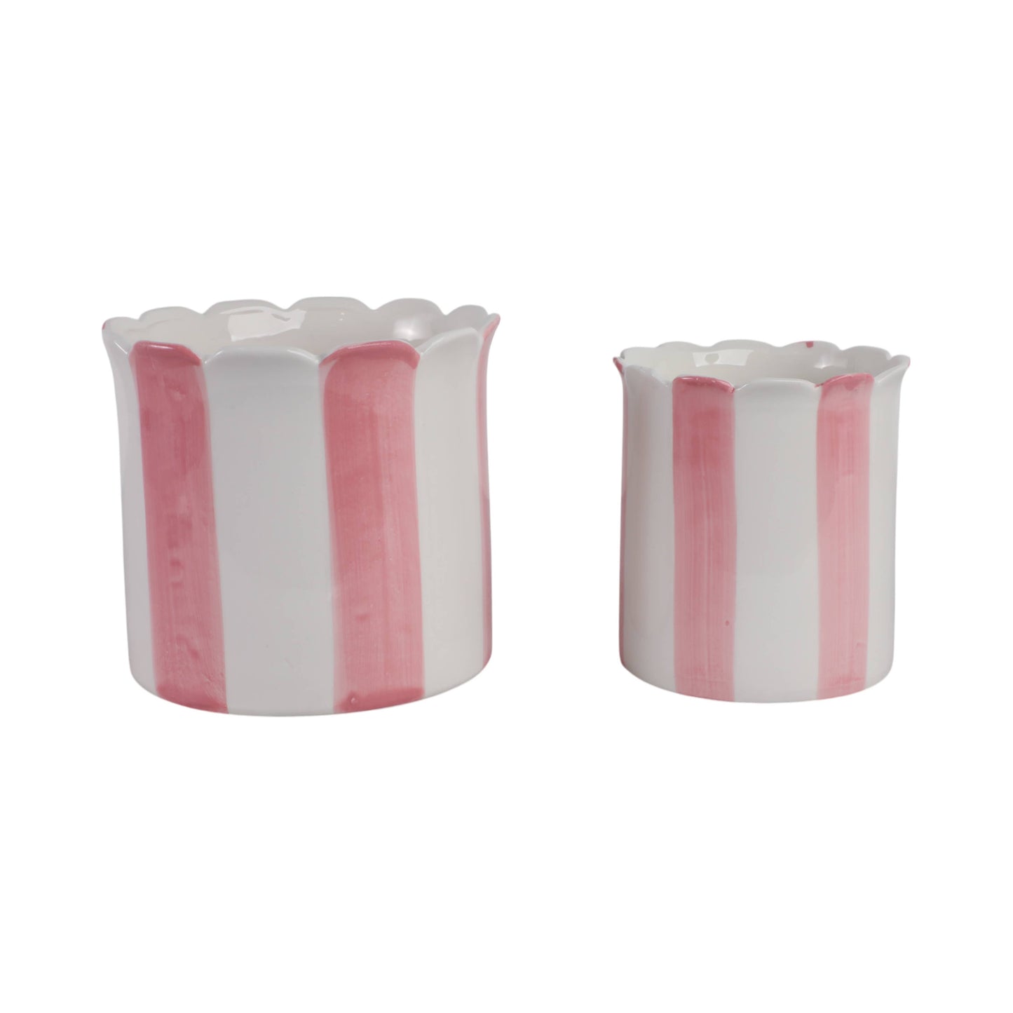 Planters Set of 2 - Pink Ceramic Striped Scallop, 6/8 in.