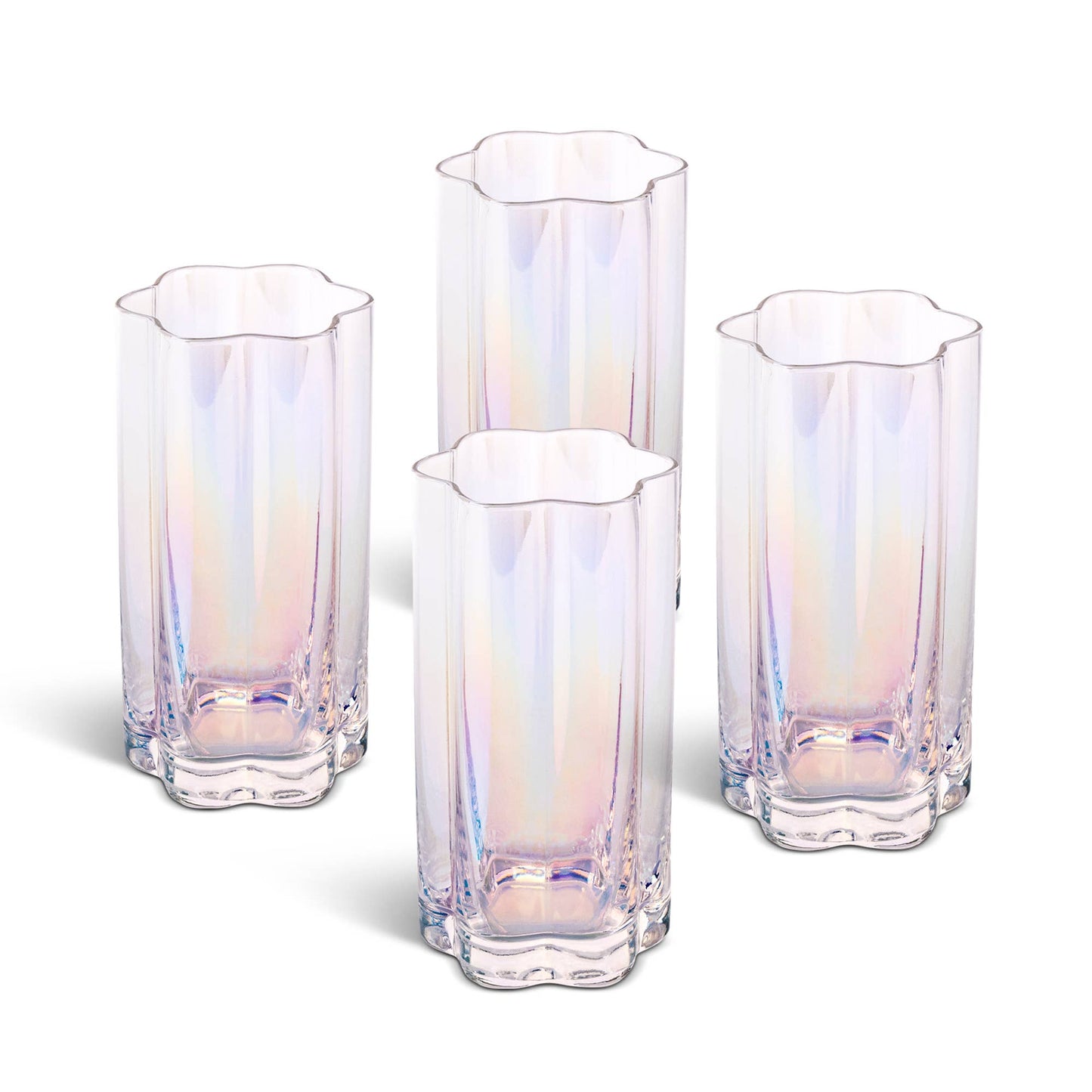 4pk 13.5oz Flower Highball - Clear Irid.