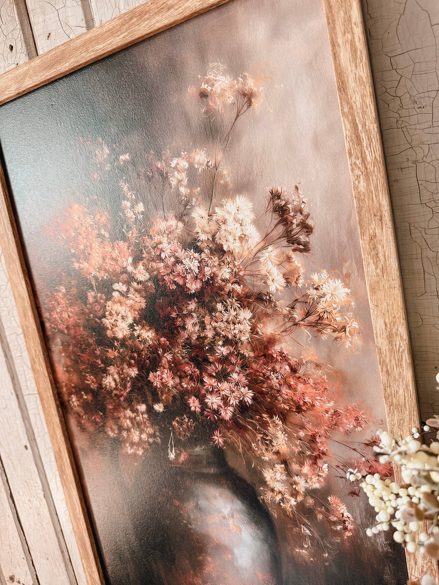 Dried Fall Floral Bouquet Art Print Wood Sign