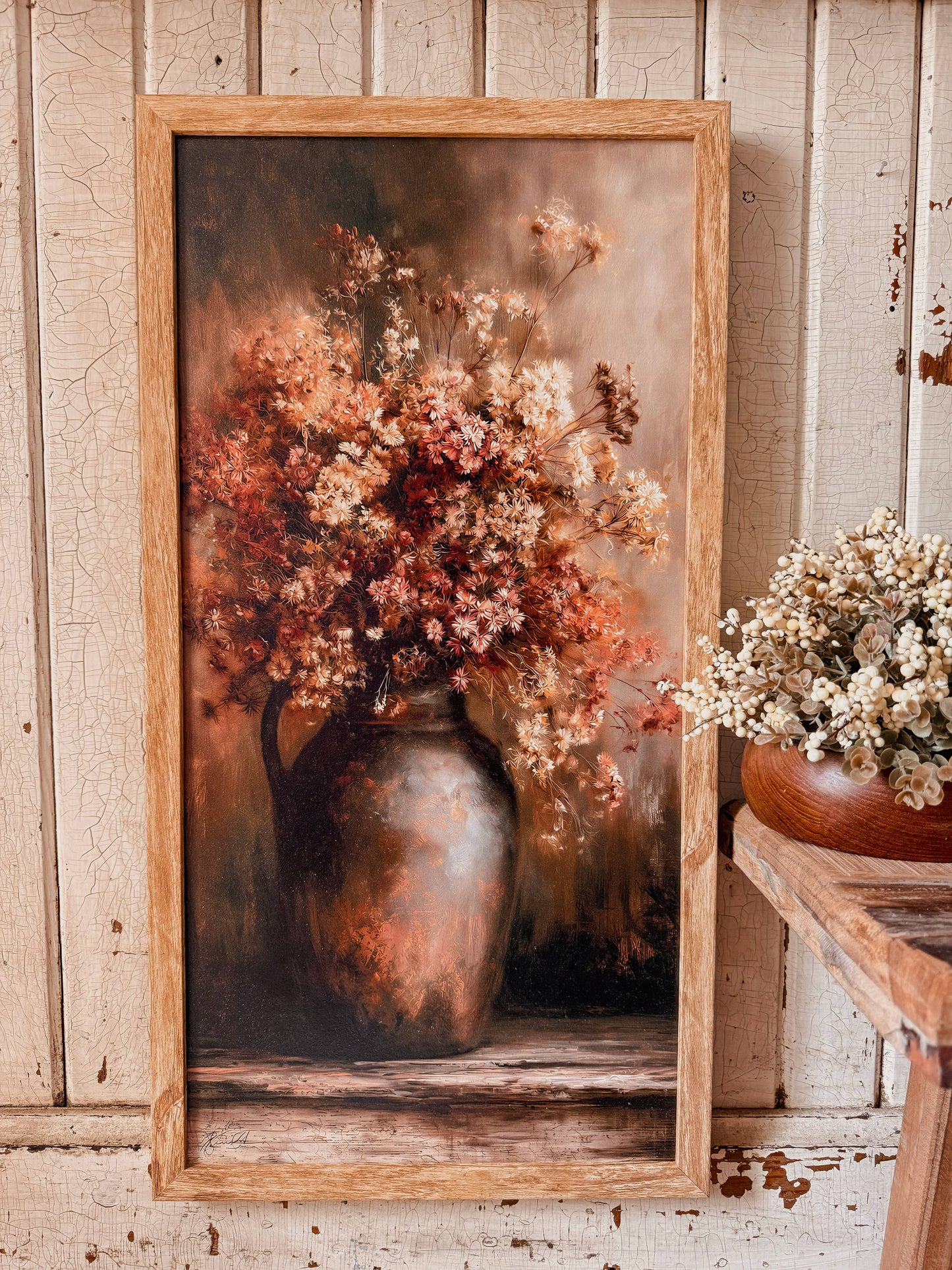 Dried Fall Floral Bouquet Art Print Wood Sign