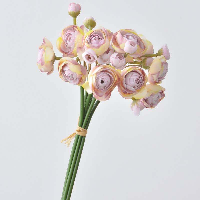 10''T Silk Baby Ranunculus Flower Bunch, 6 Stems/24 Blooms