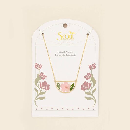Pressed Flower Necklace - Pink Cherry Blossom/Gold