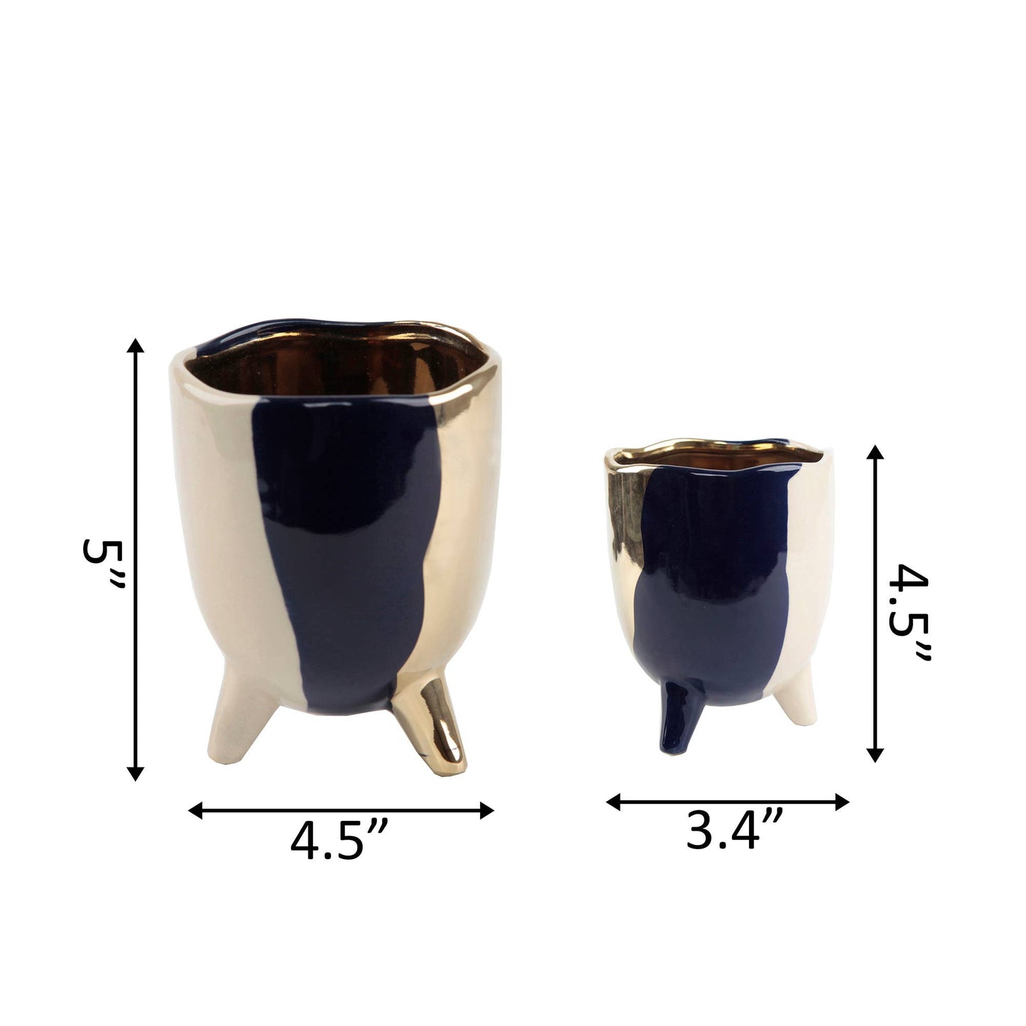 Set Of 2 4"And 3" 3-Tone Footed Ceramic