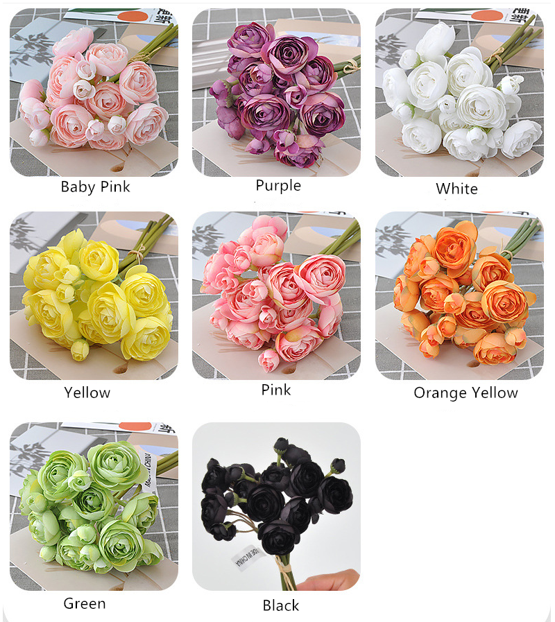 10''T Silk Baby Ranunculus Flower Bunch, 6 Stems/24 Blooms