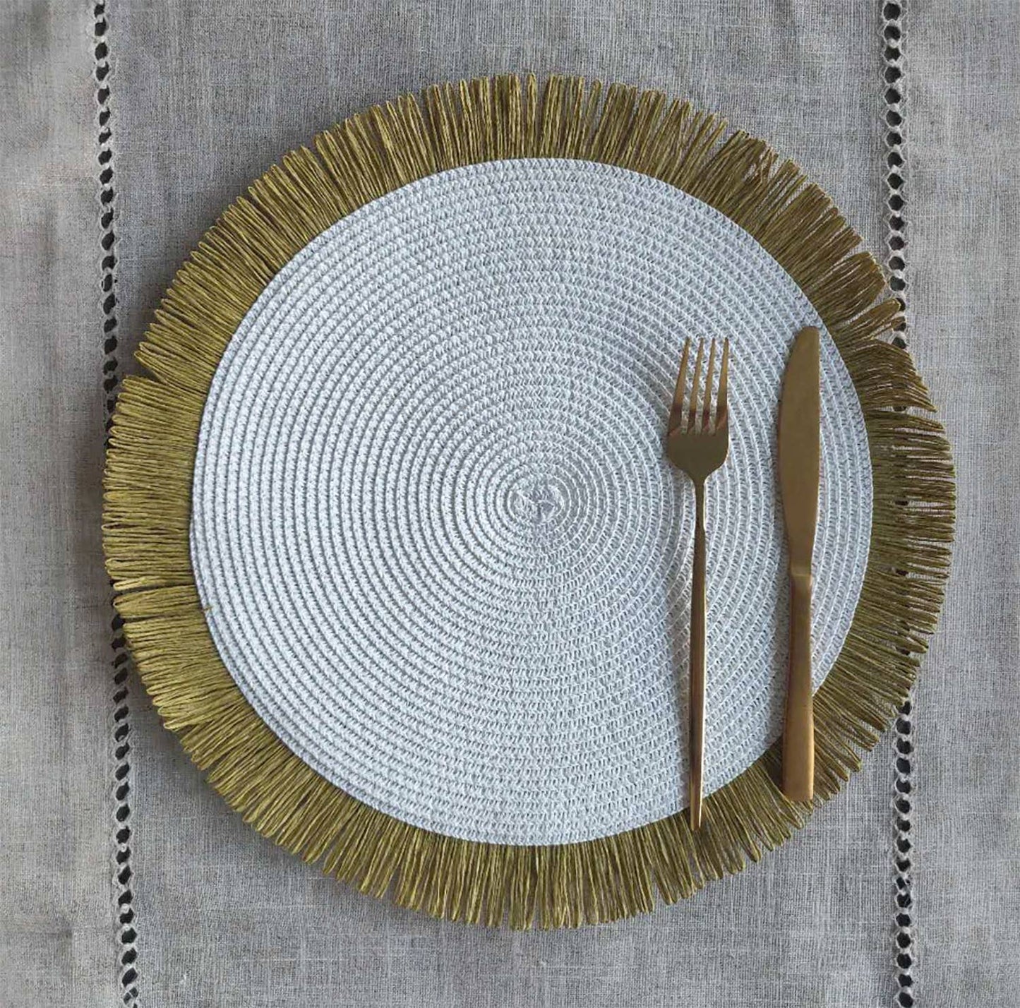 Handwoven Fringe Boho 15" Round Placemat