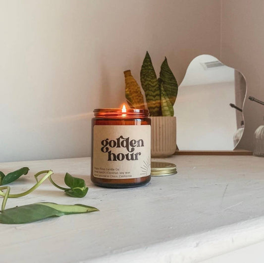 Golden Hour 8 oz coconut wax amber jar candle