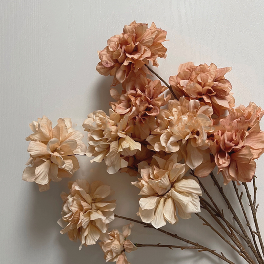 29''T Silk Hibiscus Peony Flower Stem, Boho Warm Brown Beige