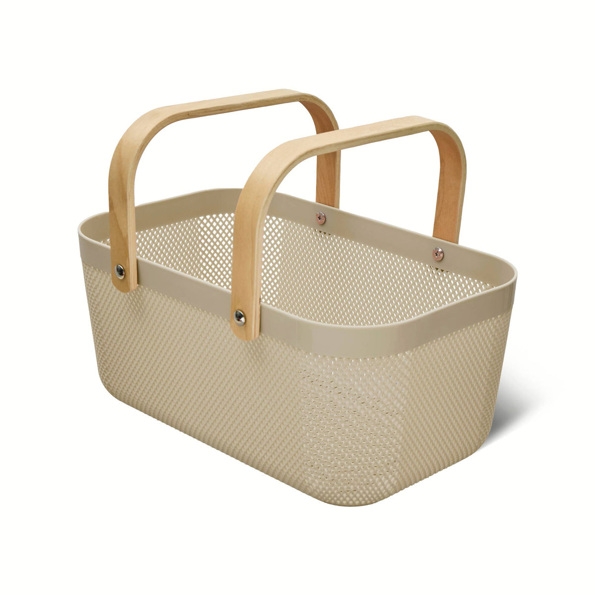 15.74"x 9.64" x 7.48" - PP Mesh Basket w/ Wooden Handle - FS