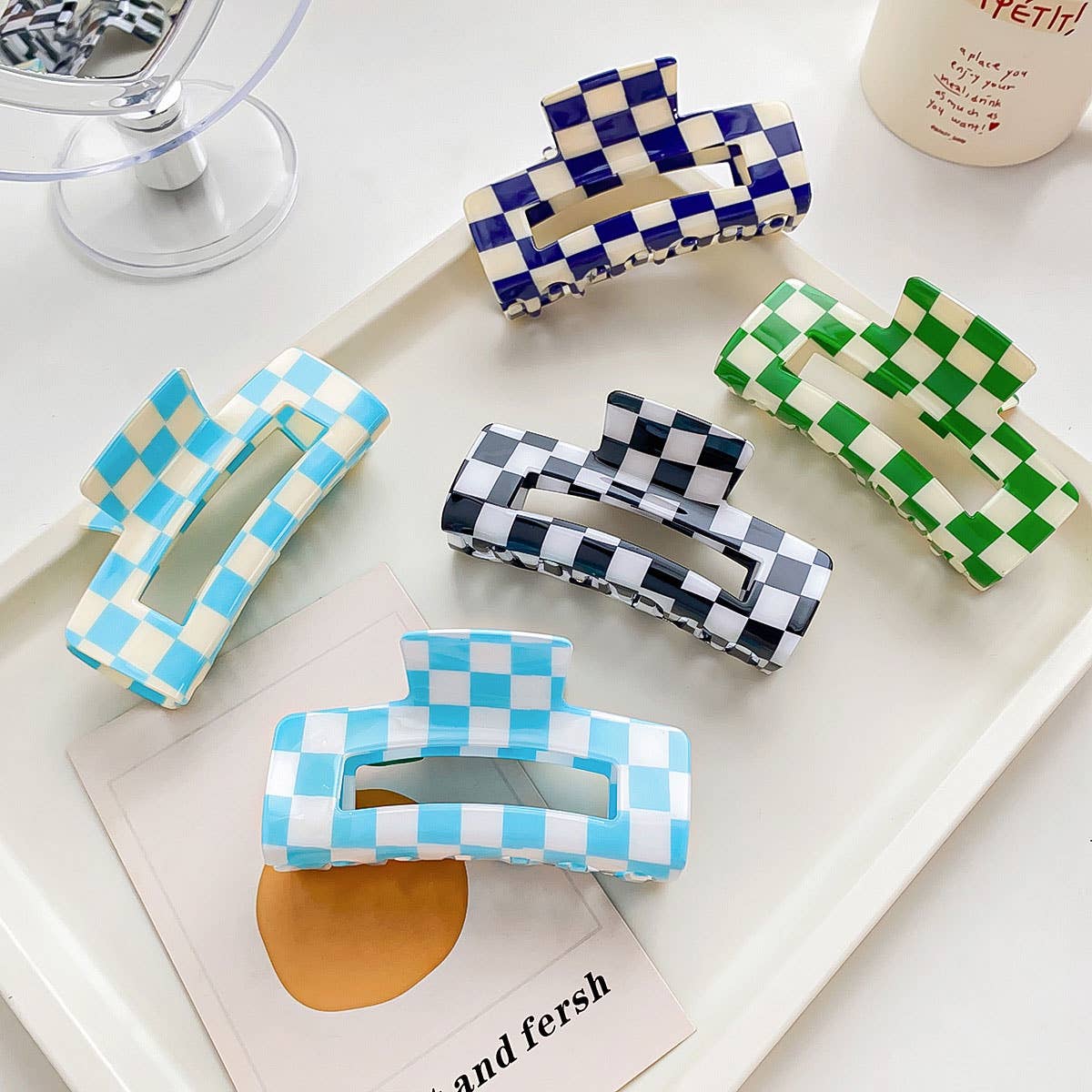 4.13"IN SQUARE CHECKERED HAIR CLAW CLIPS_CWAHA0395