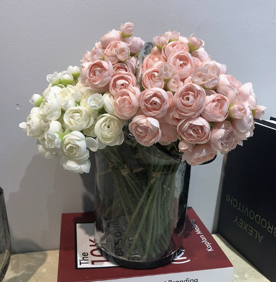 10''T Silk Baby Ranunculus Flower Bunch, 6 Stems/24 Blooms