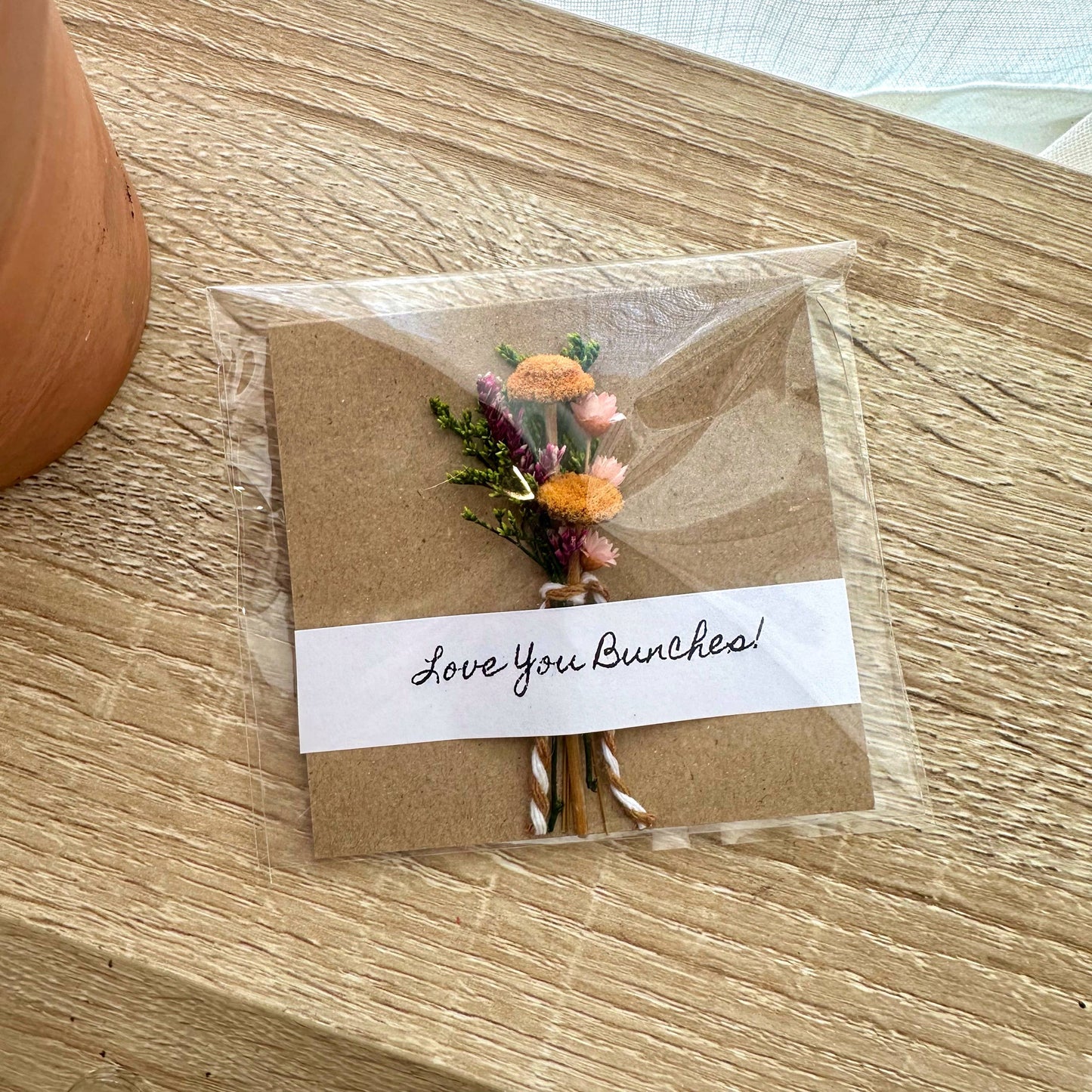 Love You Bunches Mini Orange Dried Floral Bouquet Card