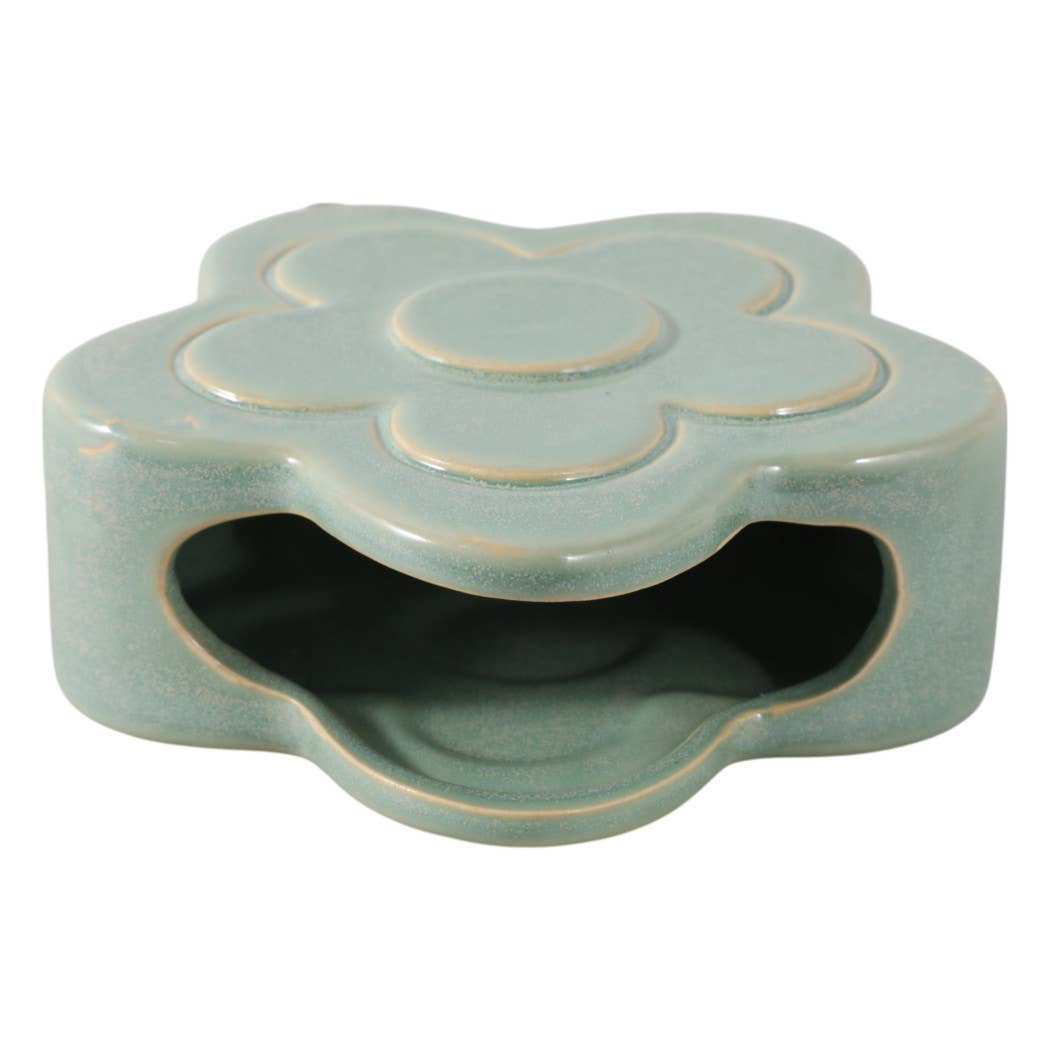 Pencil Cup - Green Ceramic Sculpted Flower Power, 6 in.