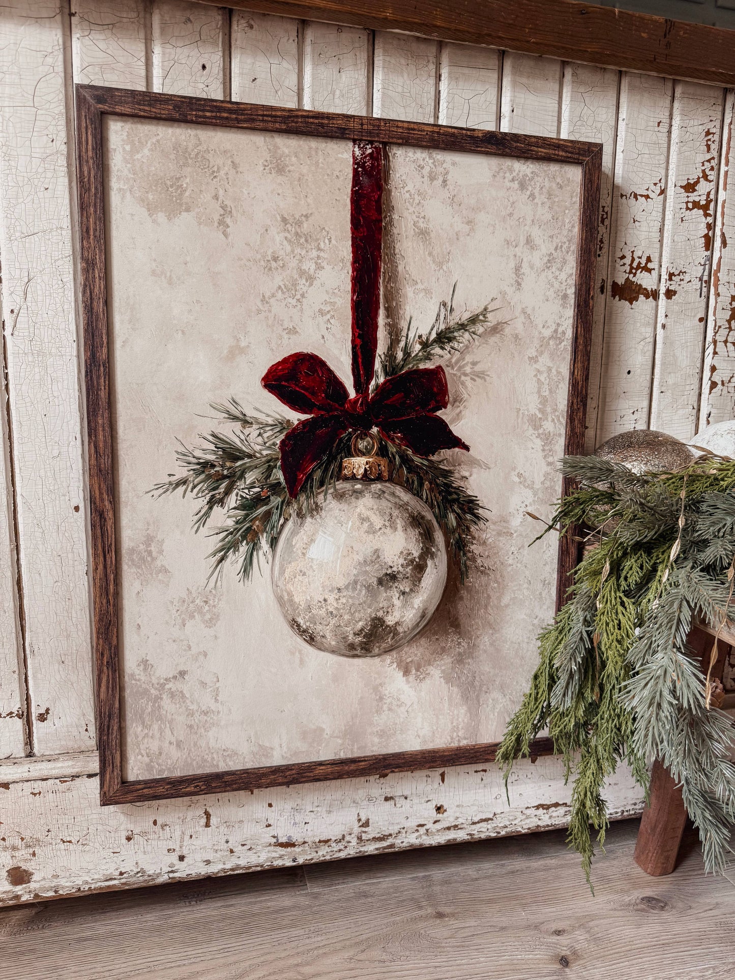 Vintage Ornament with Velvet Ribbon Wood Sign