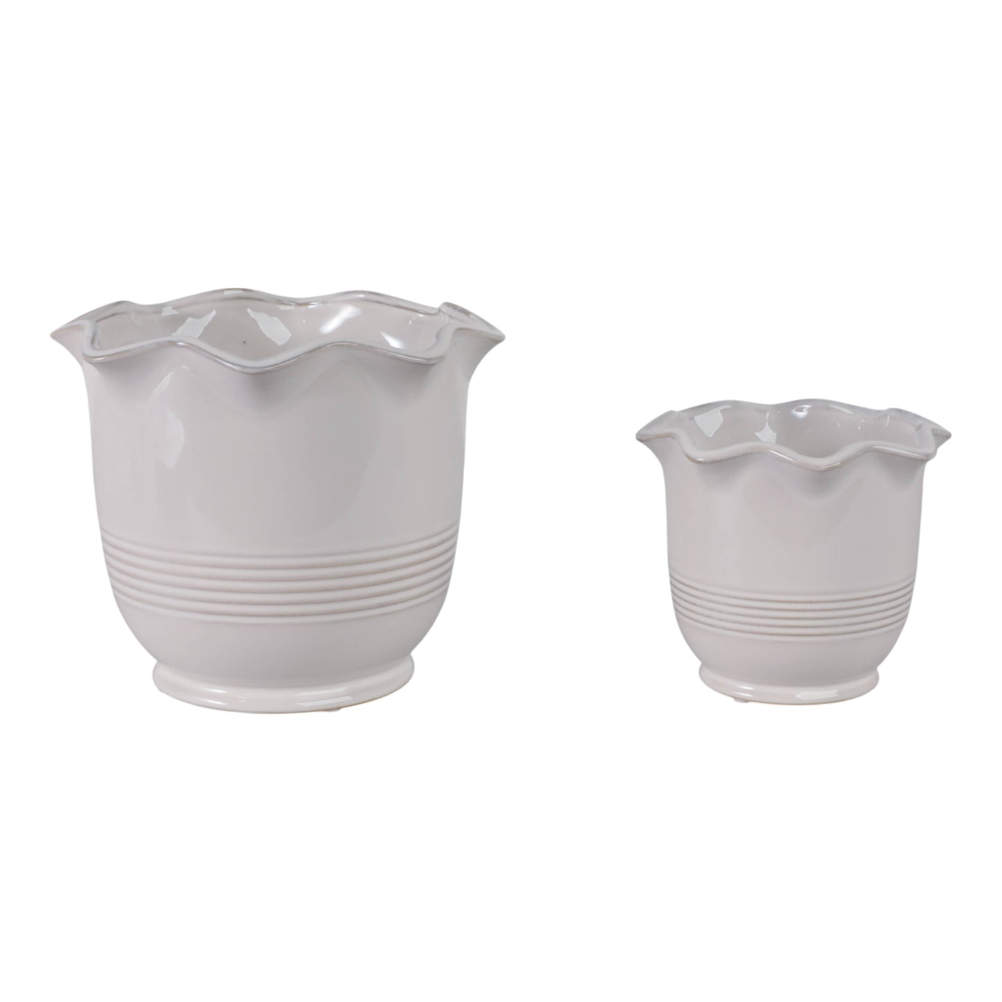 Ceramic Scalloped Rim Planters Set of 2 - Ivory, 6/8 in.
