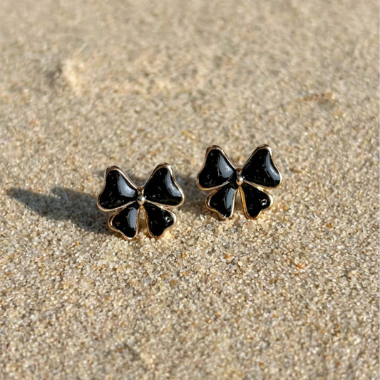 Luxe Black & Gold Bow Stud Earrings