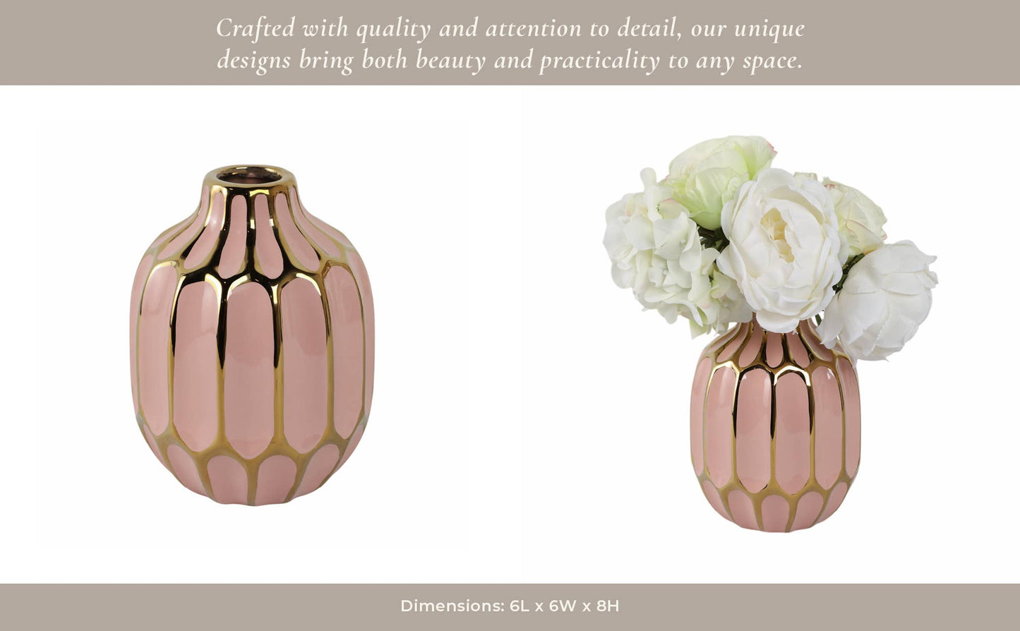 Pink 8 in. Ceramic Novelty Striped Blush Vase