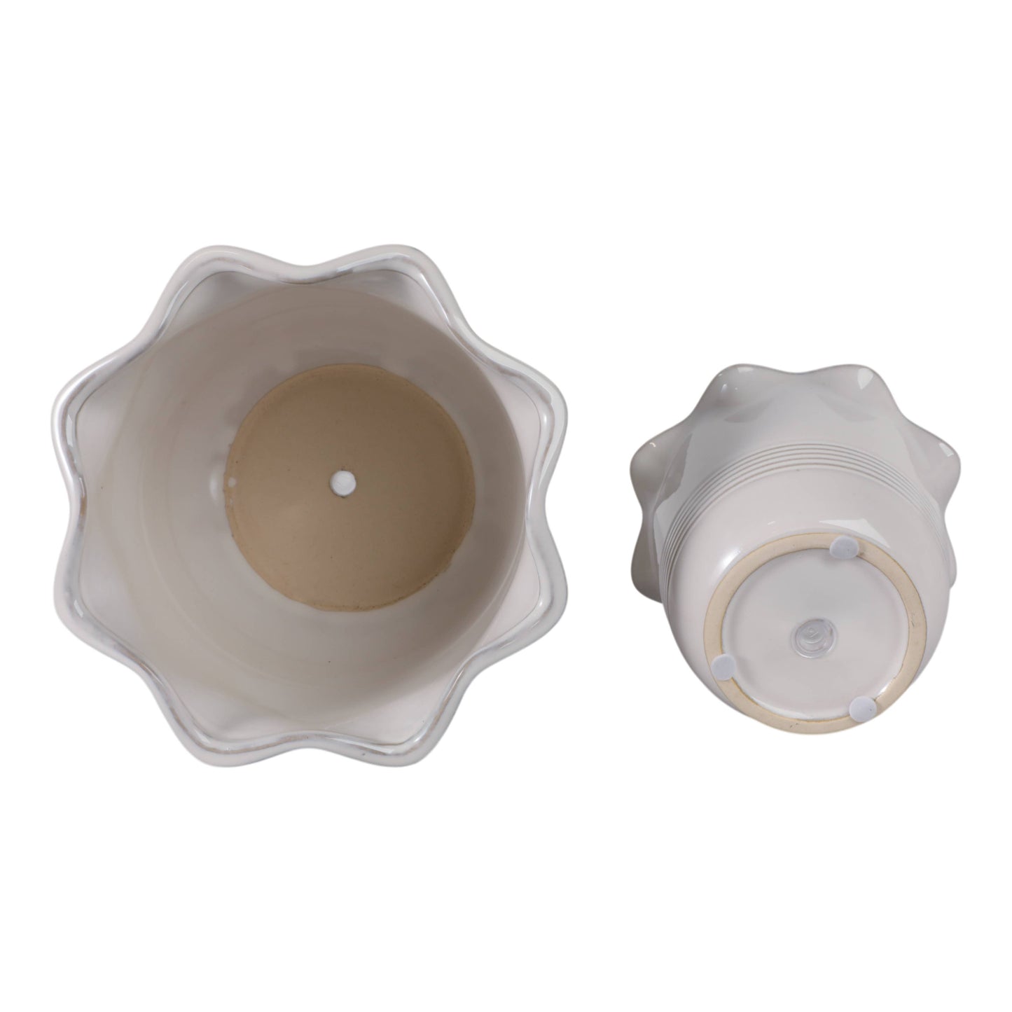 Ceramic Scalloped Rim Planters Set of 2 - Ivory, 6/8 in.
