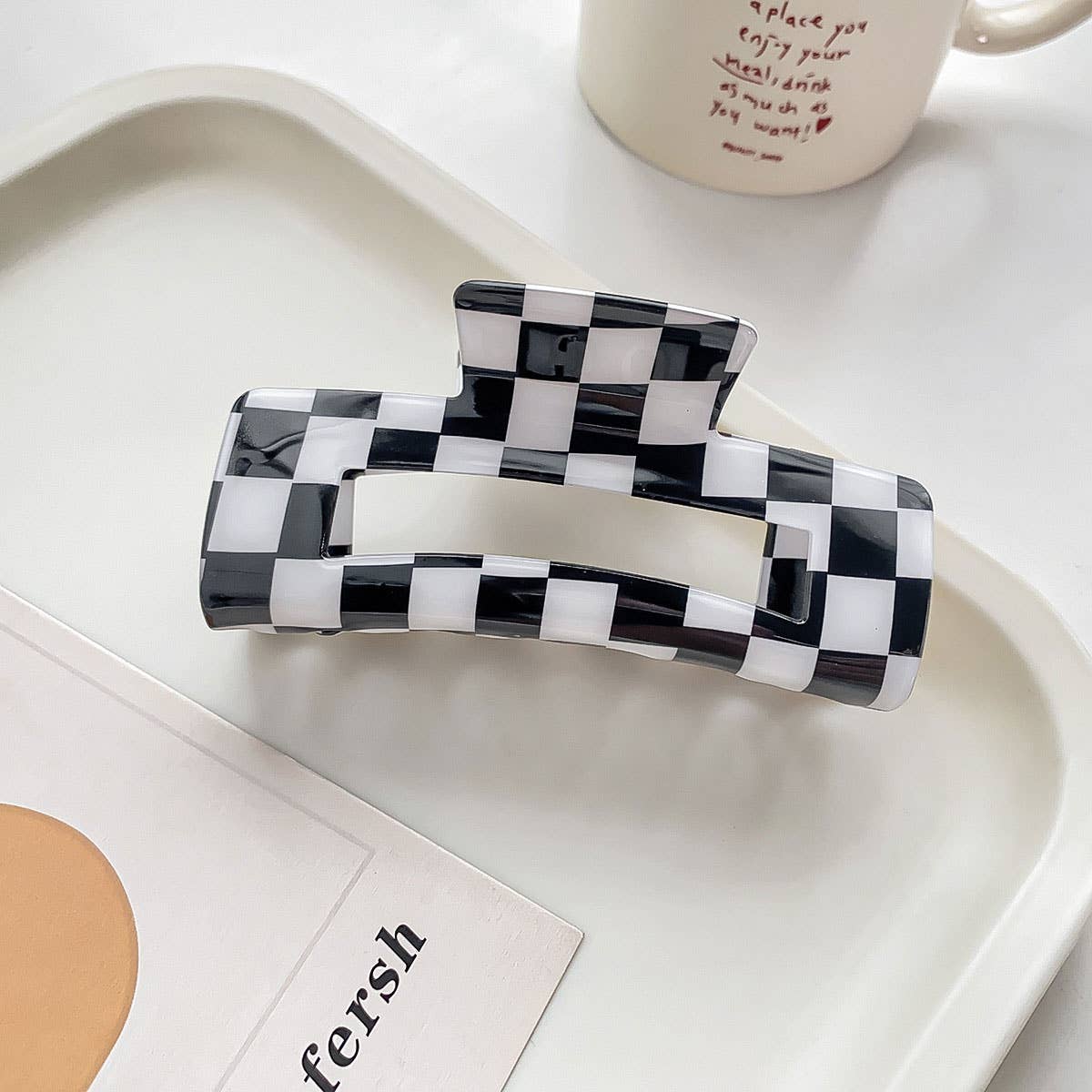 4.13"IN SQUARE CHECKERED HAIR CLAW CLIPS_CWAHA0395