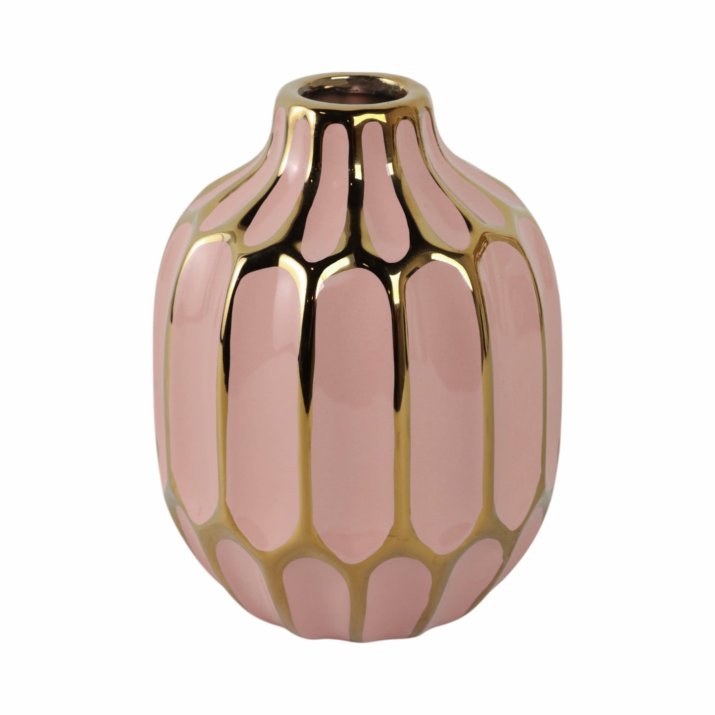Pink 8 in. Ceramic Novelty Striped Blush Vase