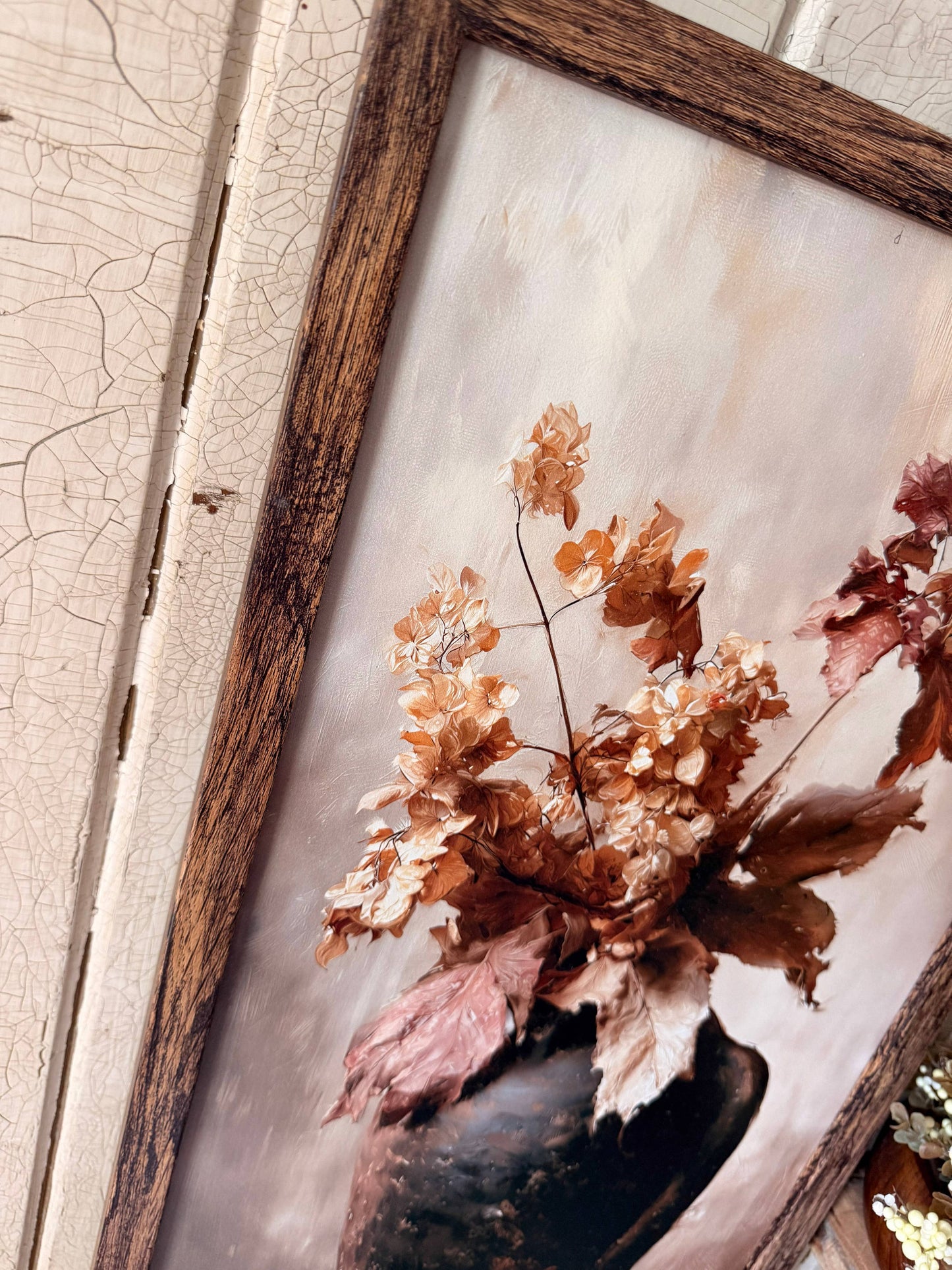 Dried Hydrangea in Black Vase Art Print Wood Sign