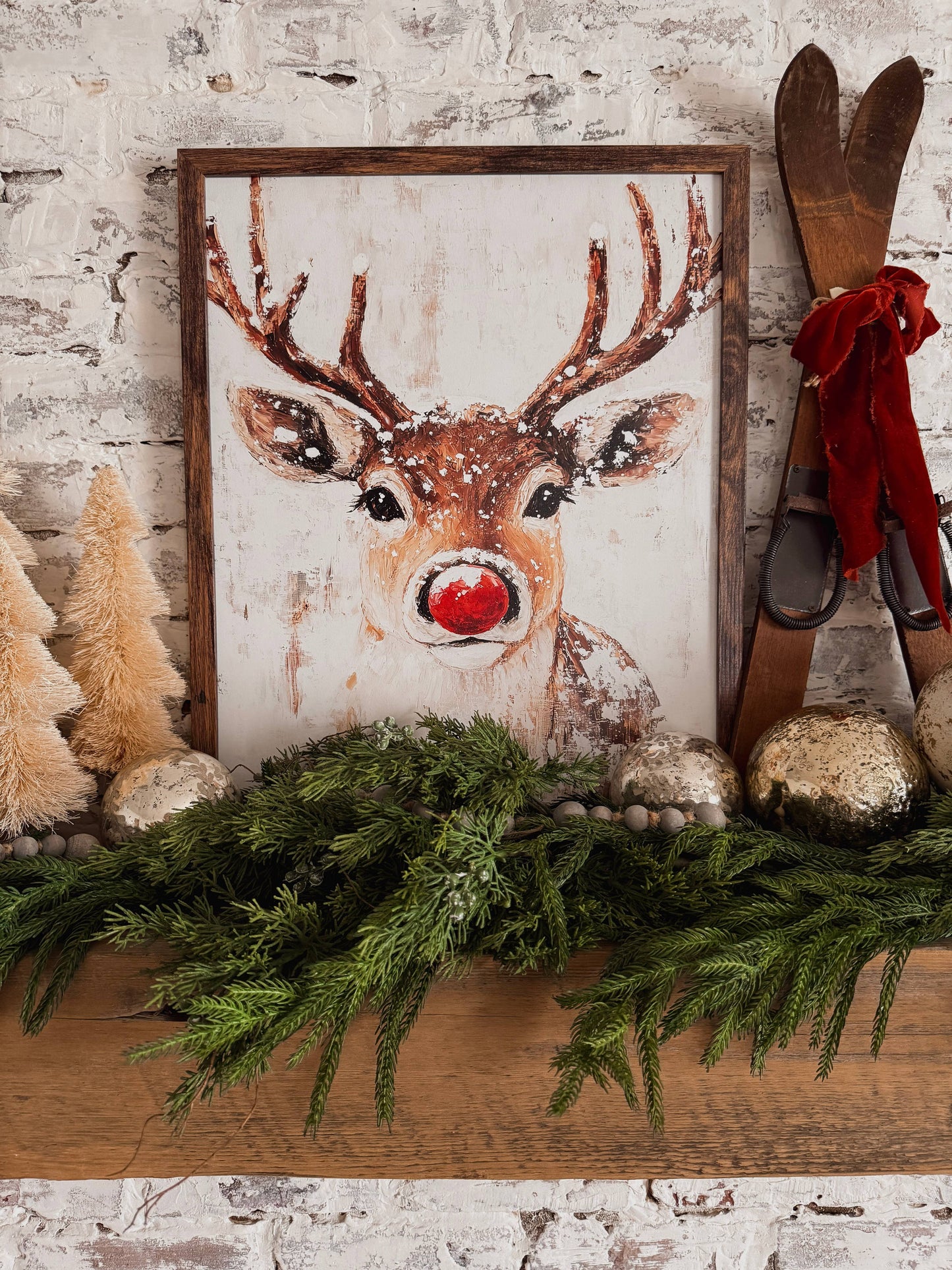 Rudolph Face Vintage Wood Sign