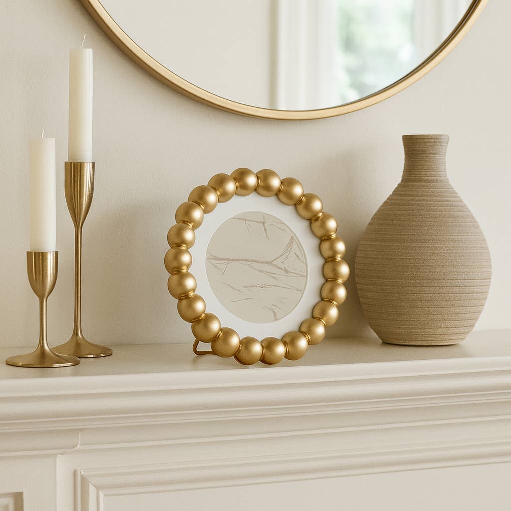 Photo Frame - Gold Glass Elegant Matted Beaded, 6x6 in.